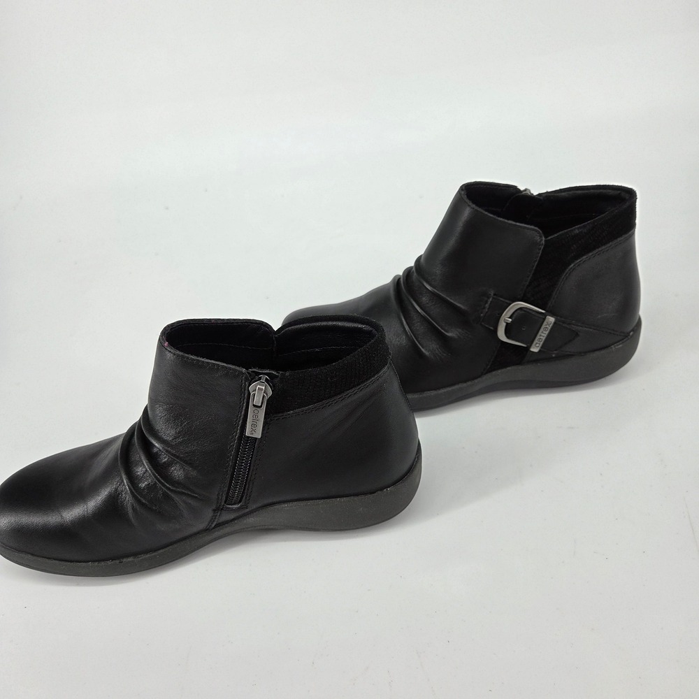Aetrex Luna Black Leather Ruched Ankle Boots Womens 6-6.5 Side Zip DM700WM - Picture 3 of 7
